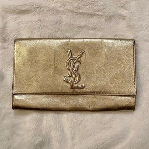 Saint Laurent Gold Metallic Monogram Clutch